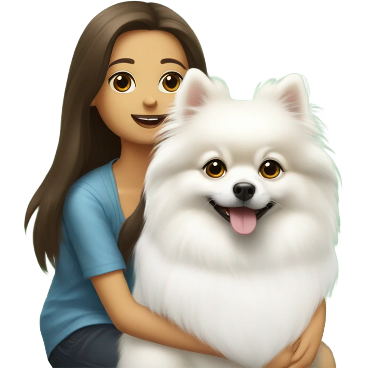 White pomeranian with brunette Girl emoji