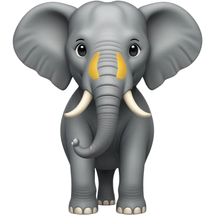 A massive 3D cartoon elephant standing tall with a strong posture, large tusks, deep gray skin, and intense eyes. Dust rising around its feet, sunlight highlighting its size and strength. Realistic textures, bold lighting, Memoji-style but fierce and commanding presence. emoji