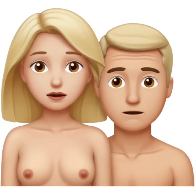 White woman naked and embarrassed in front of white man emoji