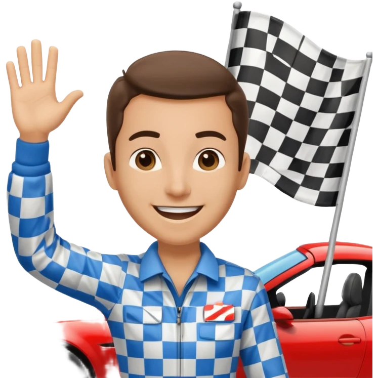 SONO UN DIRETTORE DI GARA AUTO E SBANDIERO CON LA BANDIERA A SCACCHI PUOI GENERARE MENTRE SBANDIERO AUTO emoji