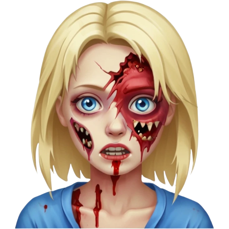 Faça um zumbi feminino, com cabelo loiro e olho azul, com algumas feridas abertas no rosto emoji