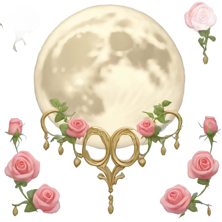crescent damask moon with roses  emoji