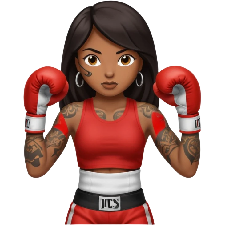 sexy brown skin girl with long dark hair, tattoes, muscles boxing emoji