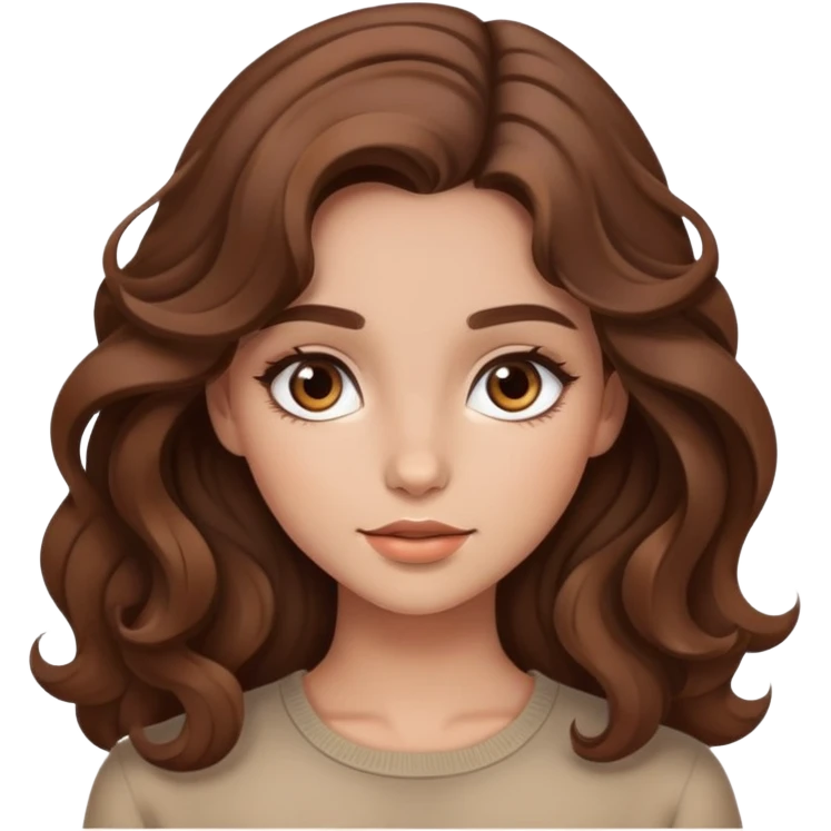 beautiful girl with wavy brown hair, natural makeup look emoji