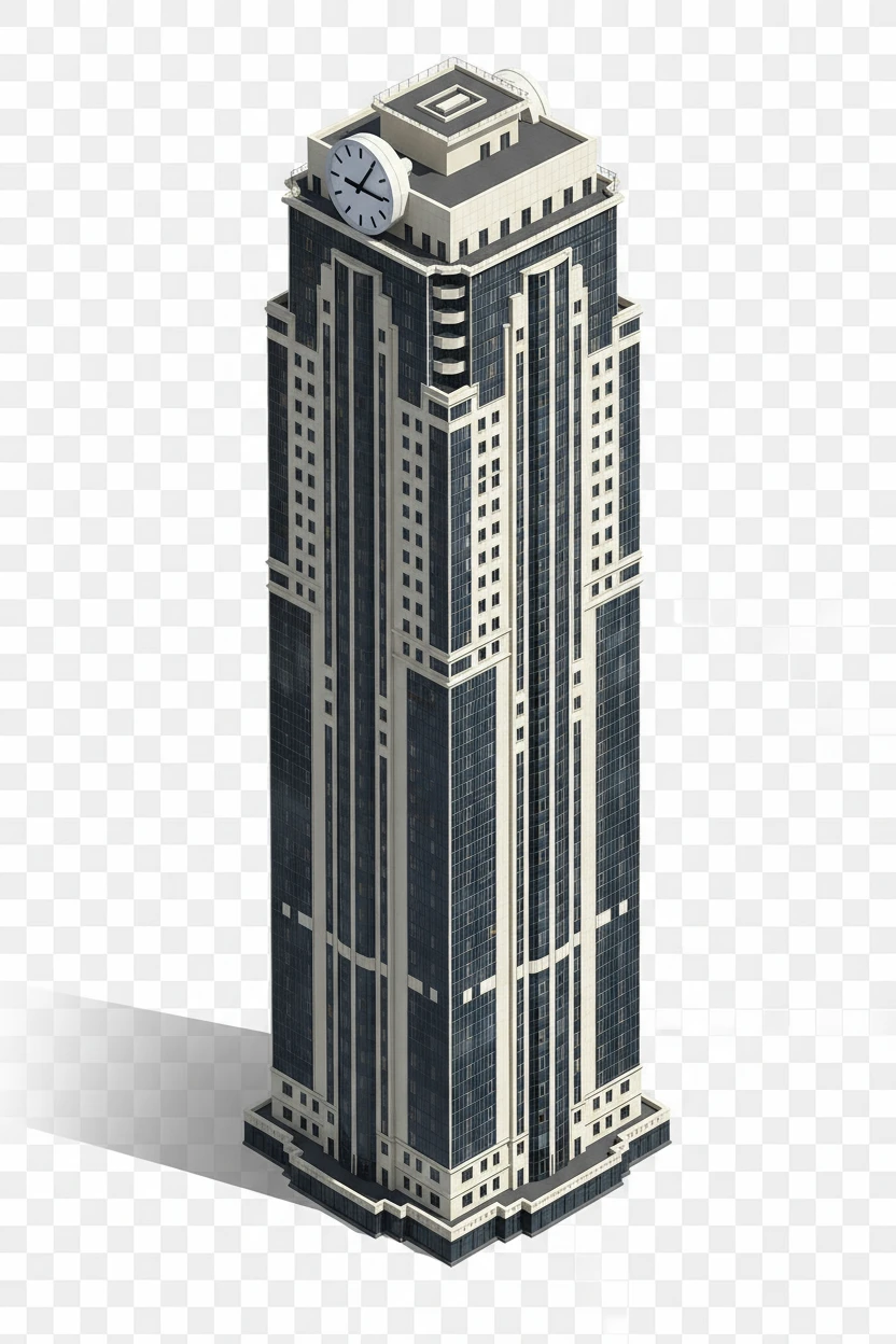 Изометричная, яркая, детализированная, объемная и фотореалистичная отдельная иллюстрация Башни «Феникс» в Грозном. Чёткие контуры, не размазанные линии, высокое качество, прозрачный фон, не обрезать края картинки emoji
