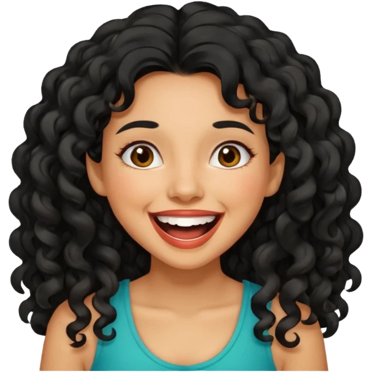 Latina girl with long curly black hair, laughing emoji