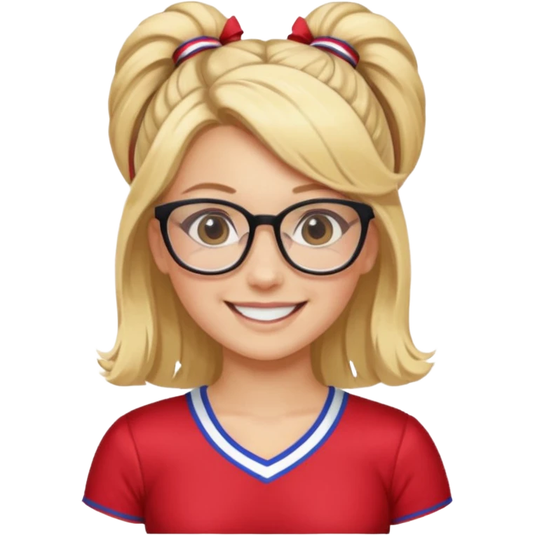  Sexy Dominatrix blonde hair and glasses full body in a cheerleaders outfit  hair ties back emoji