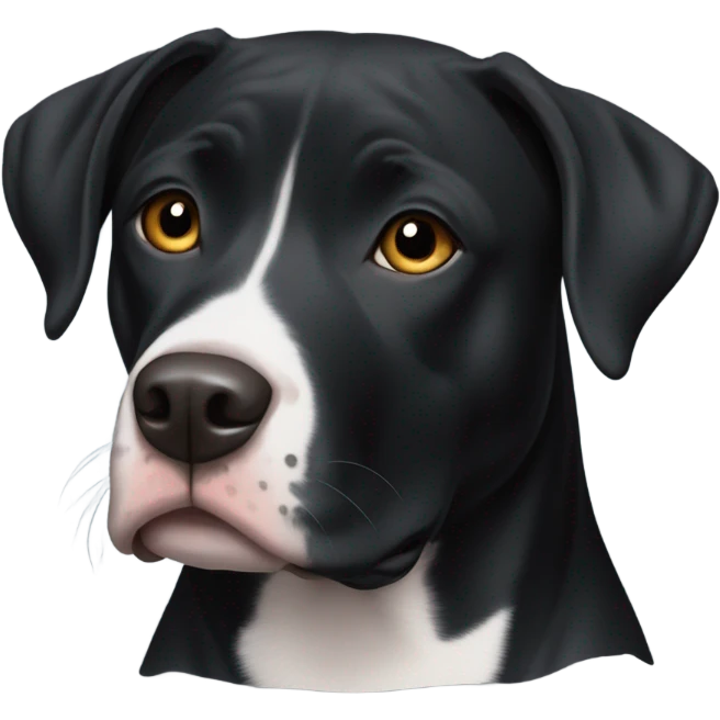 Black pitbull lab mix with white patch on chest emoji