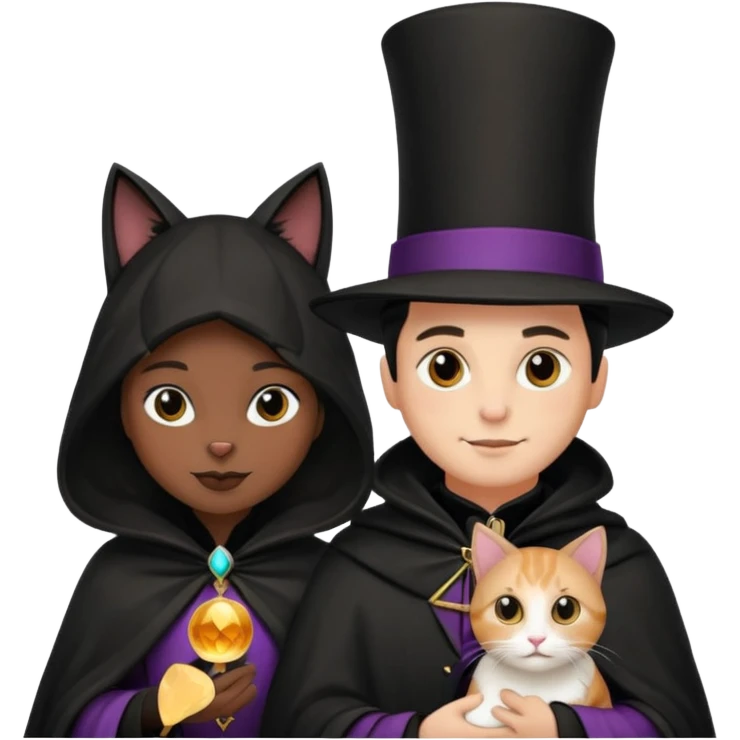magician couple and their pet cat emoji