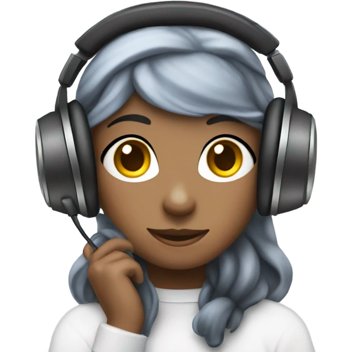 a girl with laptop & headphone, clouds in background with cute emojis emoji