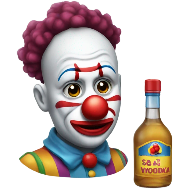 clown emoji sad with bottle of vodka emoji
