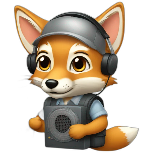 grey fox with a radio emoji