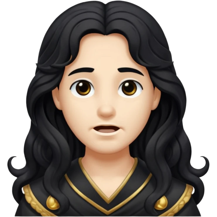 Pluto from The Olympians with long black wavy hair, black stola emoji