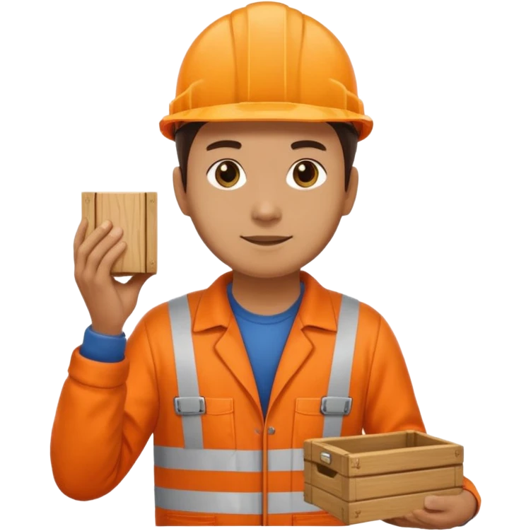 railway engineer, orange overalls carrying a box emoji