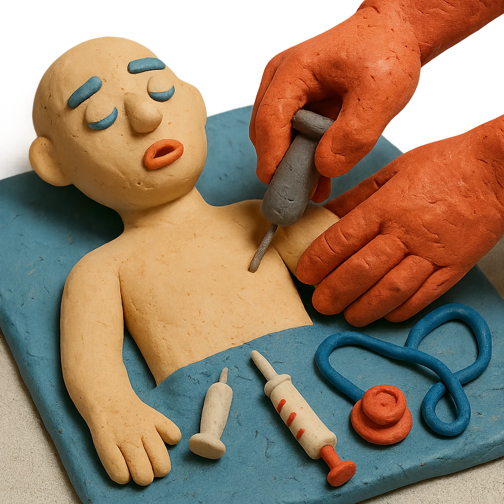 procedimento de punção intraóssea aparência de massinha com detalhes médicos emoji