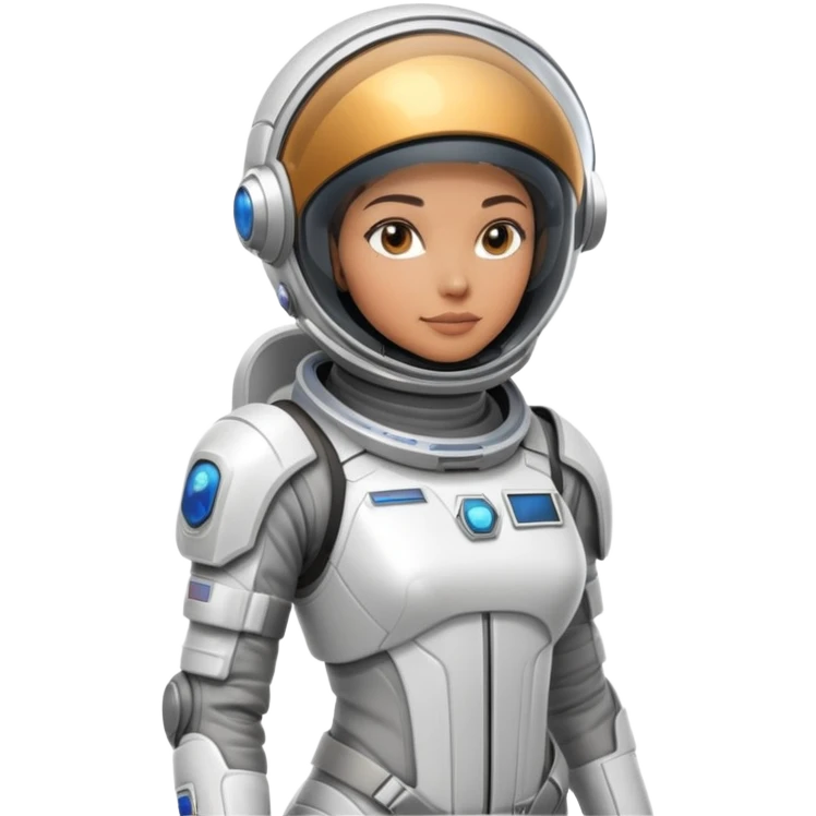 Futuristic female astronaut in a high-tech spacesuit, sleek helmet with reflective visor, detailed sci-fi armor, standing pose, science fiction aesthetic emoji