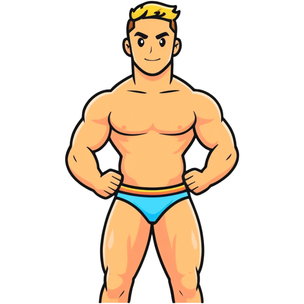 Muscular Caucasian gay man wearing a bikini emoji