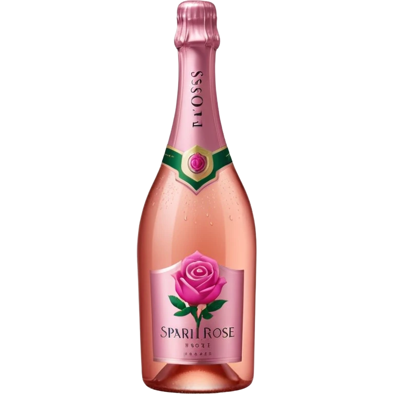 bottle of sparkling rosé with a rose logo on the label, angled to the left, no glass emoji