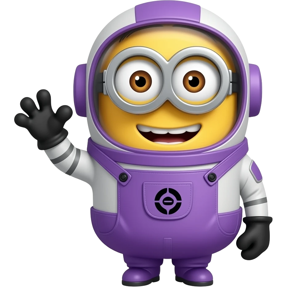 Minions de um astronauta meio roxo dando saudação para alguém emoji