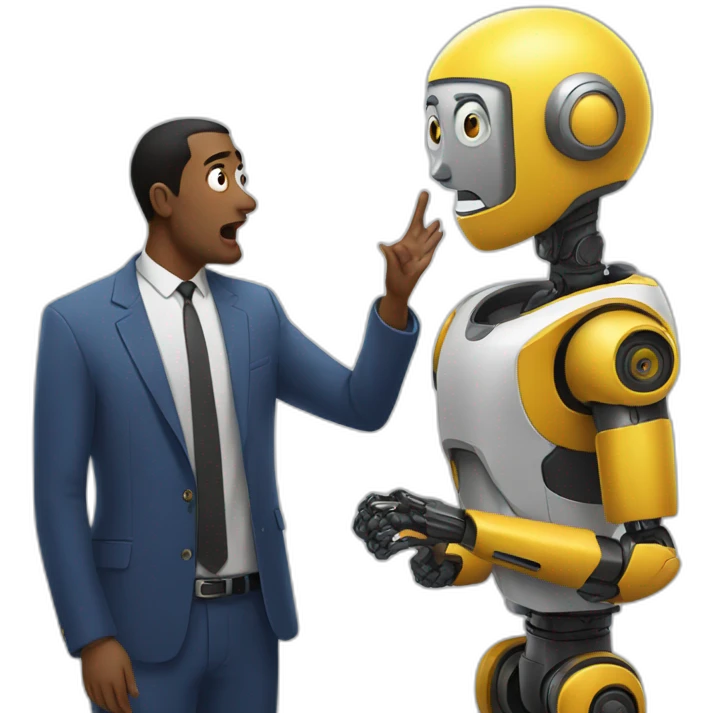 Shocked man meeting robot emoji