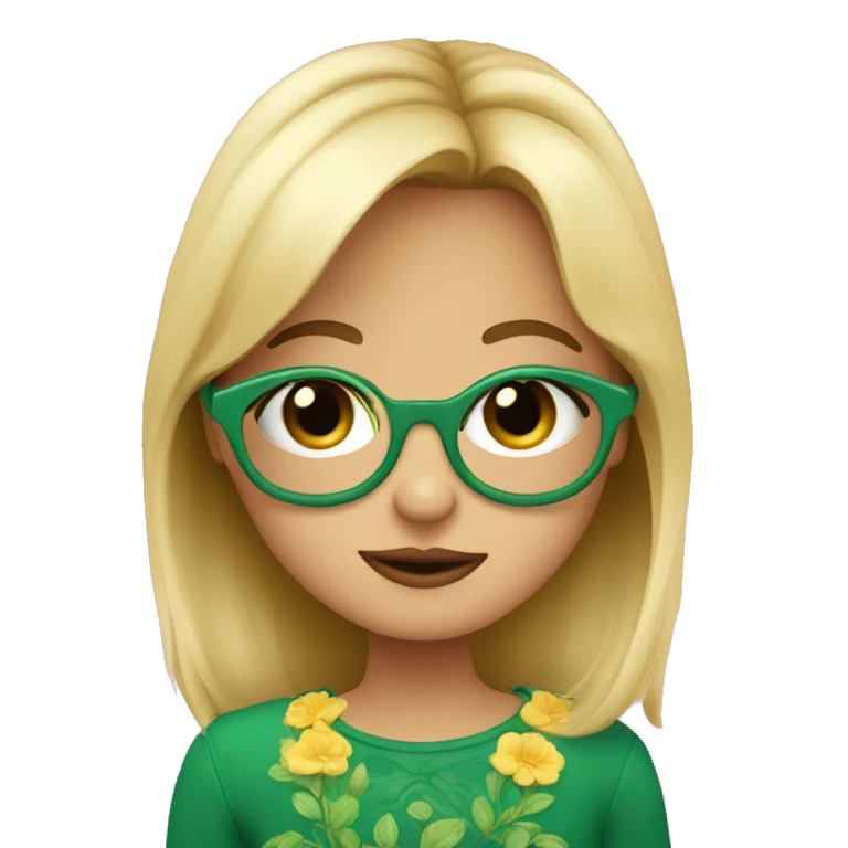 Niña rubia con gafas rosas y ojos verdes emoji