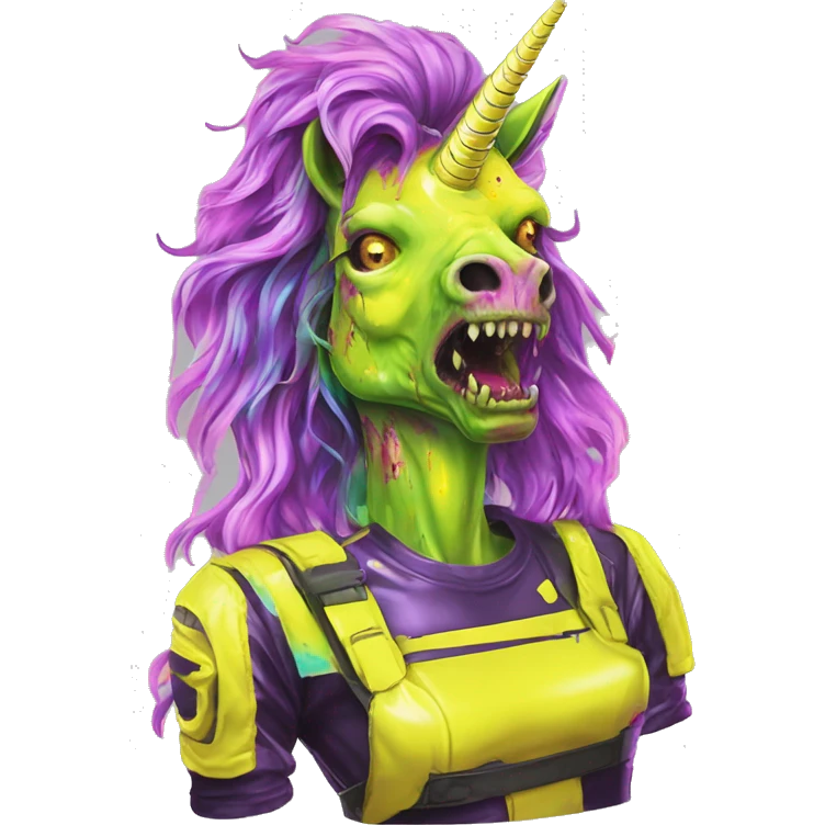.Zombie_ Vaporwave black holographic oilslick zombie unicorn yellow caution tape graffiti Pegasus emoji