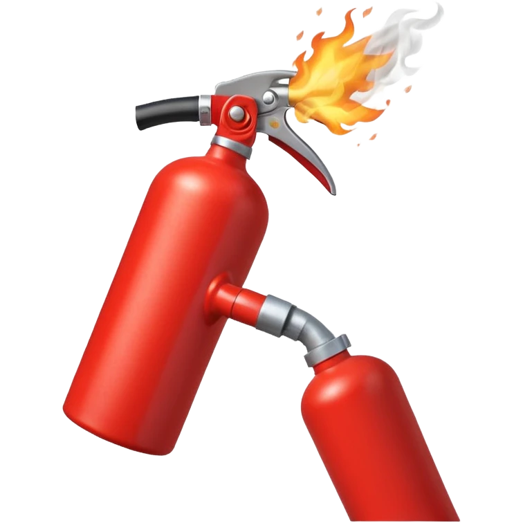 A hand holding Fire extinguisher and extinguishing the fire, no man emoji