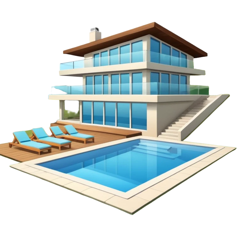 modern house on the hill, with a pool emoji