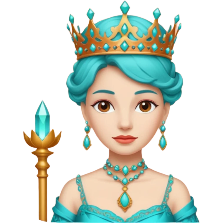 Queen – coral staff + turquoise gown. emoji