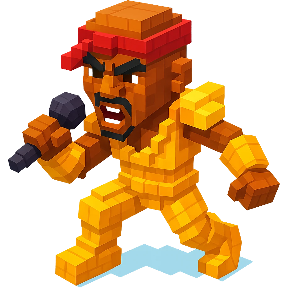 2Pac in gold armor, dynamic pose, microphone in hand, intense expression emoji