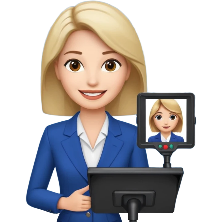 news anchor woman, with a screen with a prompter in front of her emoji