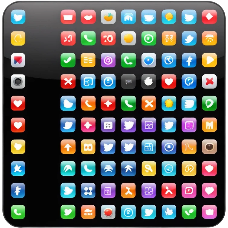 A simple black desktop screen displaying app icons in grid emoji