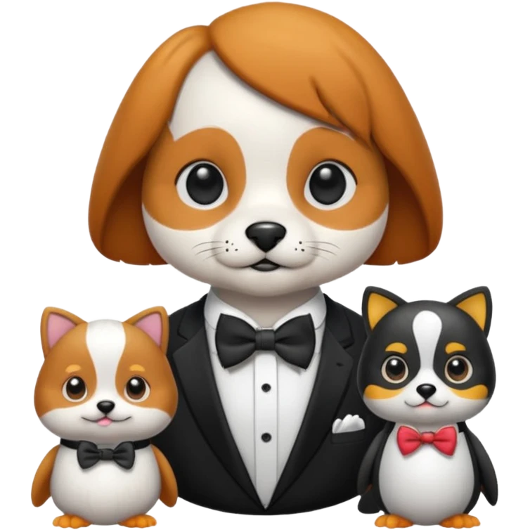 Mother Cat,Grandpa dog and peinguin kid emoji