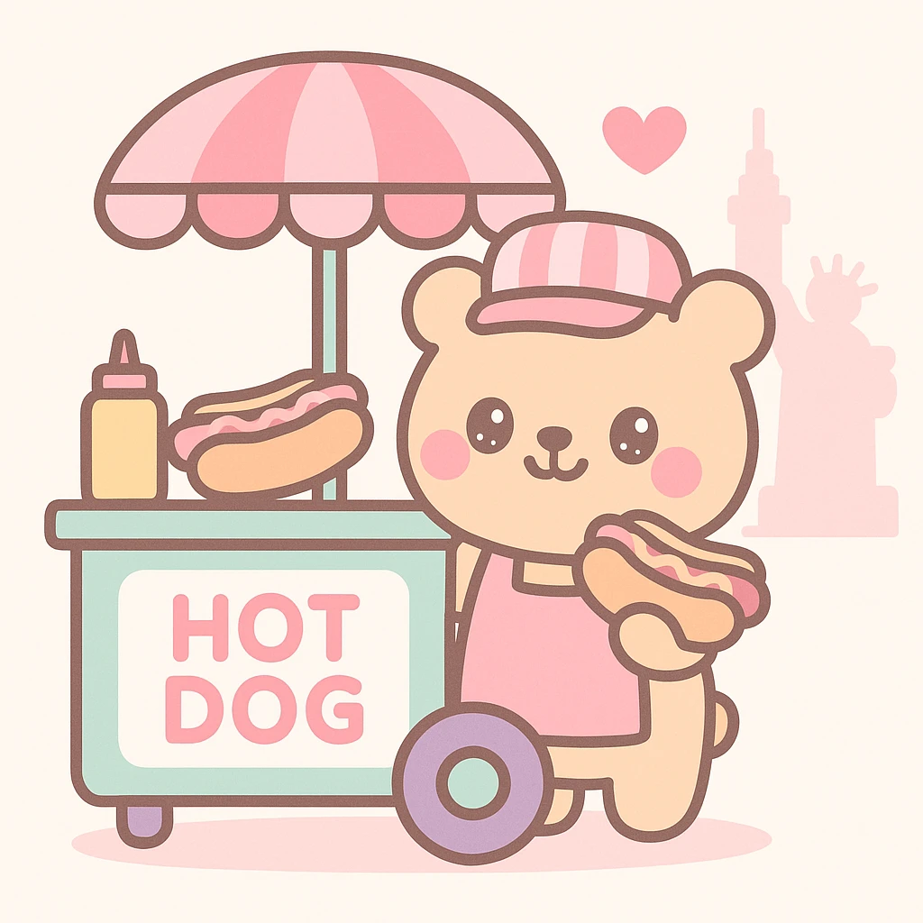 hotdog seller in New York with cart emoji