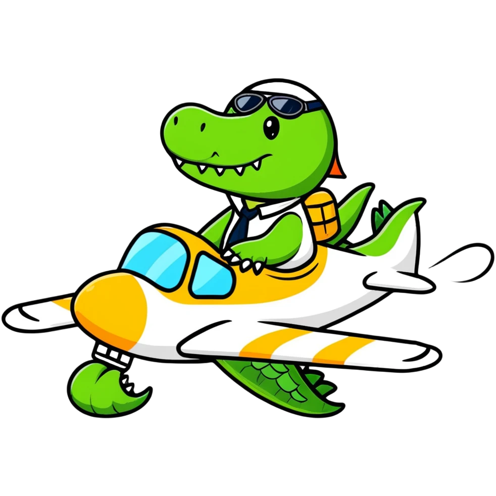 A cute crocodile pilot flying an airplane emoji