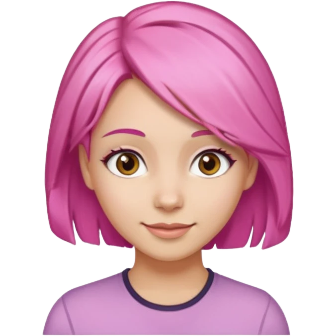 A light-skinned woman with pink hair styled, brown eyes, and a gentle smile. emoji