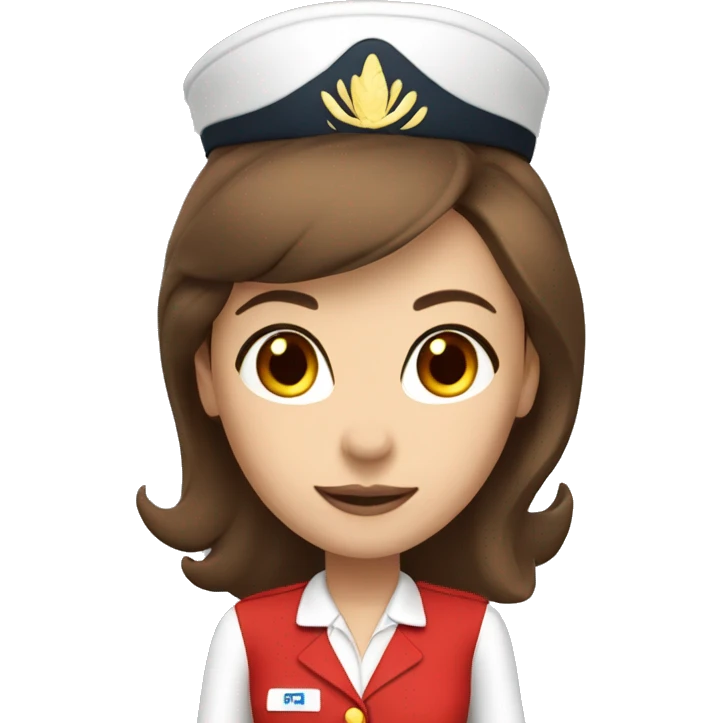 Stewardess in red uniform with long brown hair and brown eyes emoji