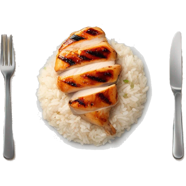 Grilled chicken breast on plate of rice emoji