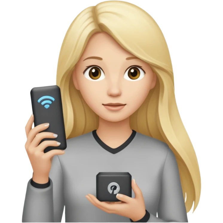 mujer  joven rubia con pelo largo con modem de internet emoji