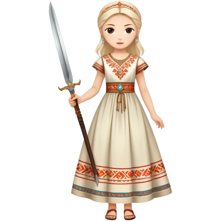 beautiful girl in a dress with a full-length blade, on the girl elements of Russian ethnic clothing in a modern style emoji