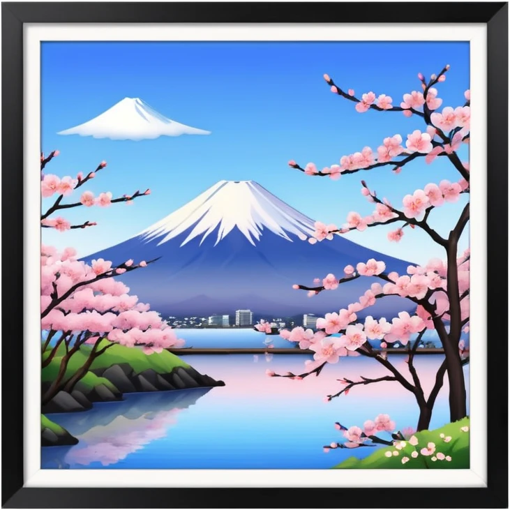 Cherry blossom scenery, Mount Fuji emoji