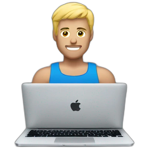 muscular blonde man on MacBook  emoji