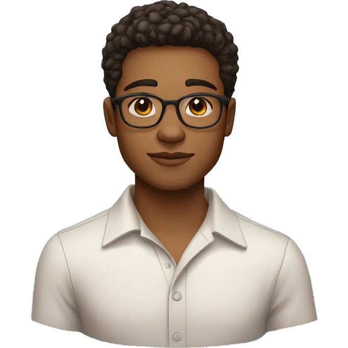 young man, oval face, defined chin, dark brown eyes, with prescription glasses, he doesn't have earrings ,straight hair, small eyes, summer clothes emoji