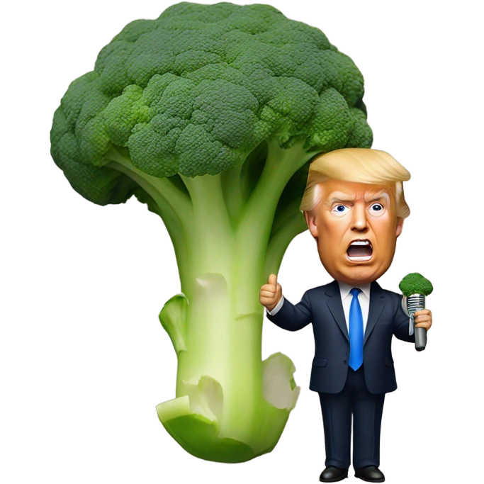 Donald trump holding a microphone with broccoli  emoji