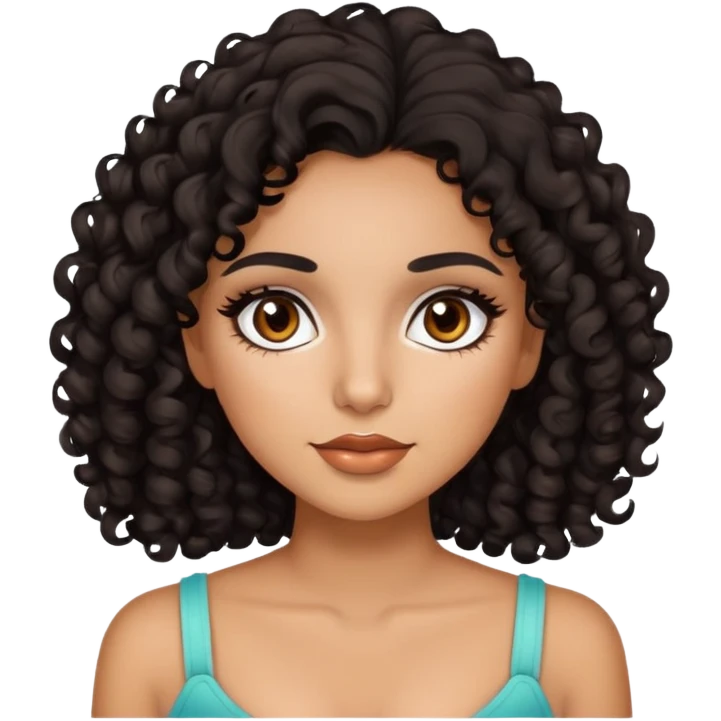 garota de cabelo preto médio e cacheado, Branca do olhos castanhos e maquiagem Latina emoji