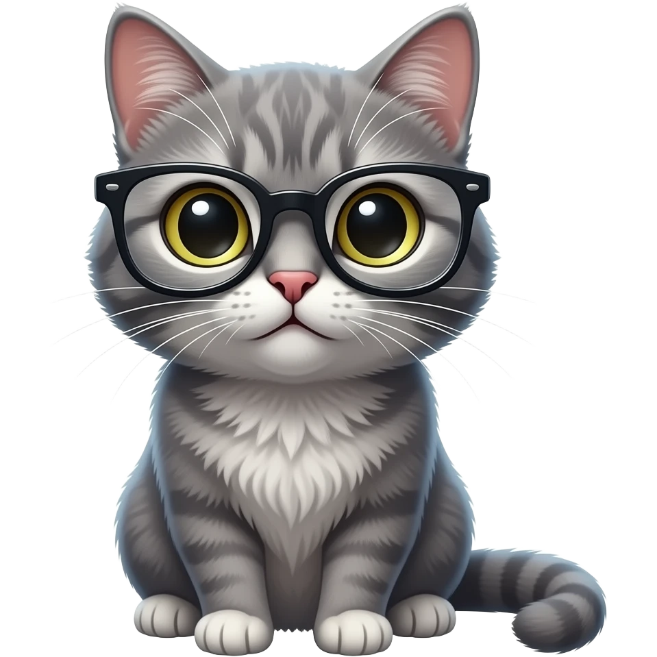 smart grey cat with glaases and pet emoji