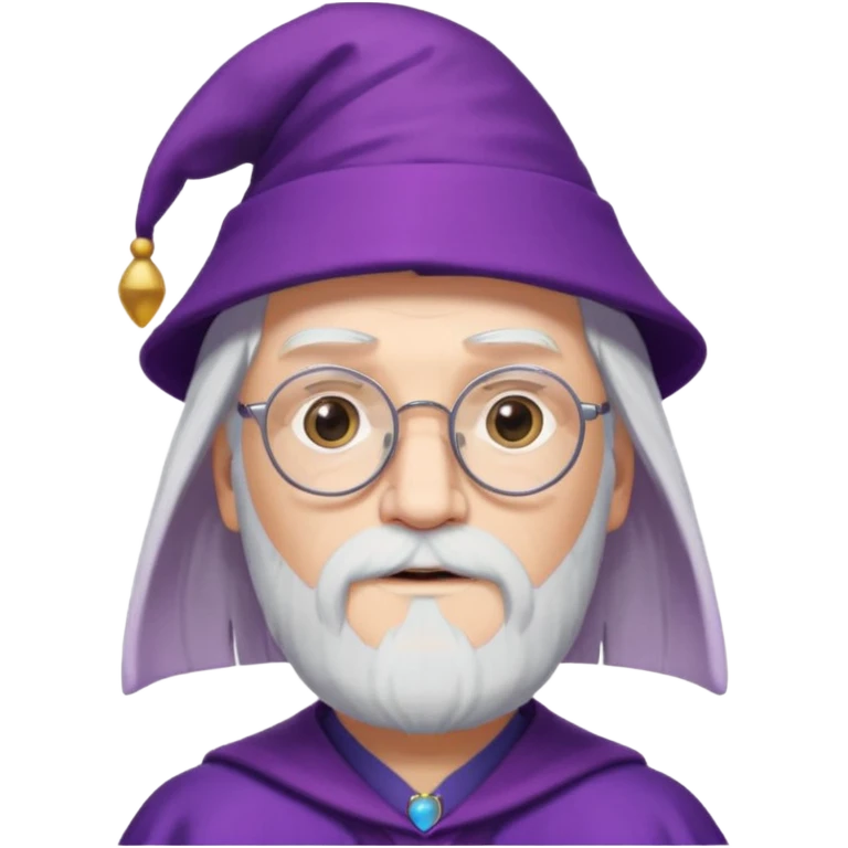 dumbledore white hair, wear glasses, purple magic hat emoji