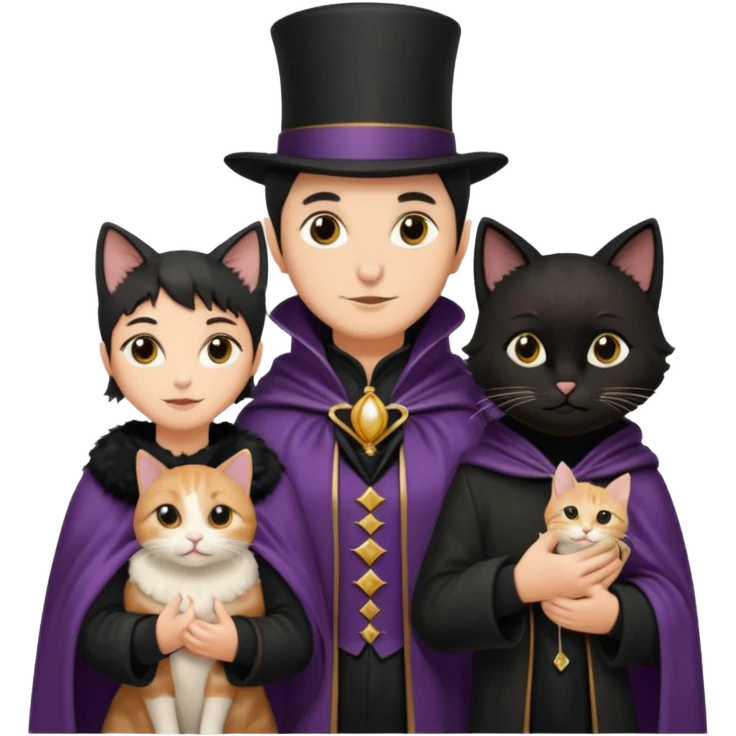 magician couple and their pet cat emoji
