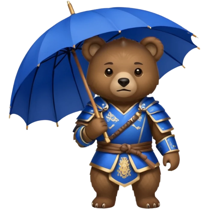 Bear with blue umbrella, wearing samurai emoji