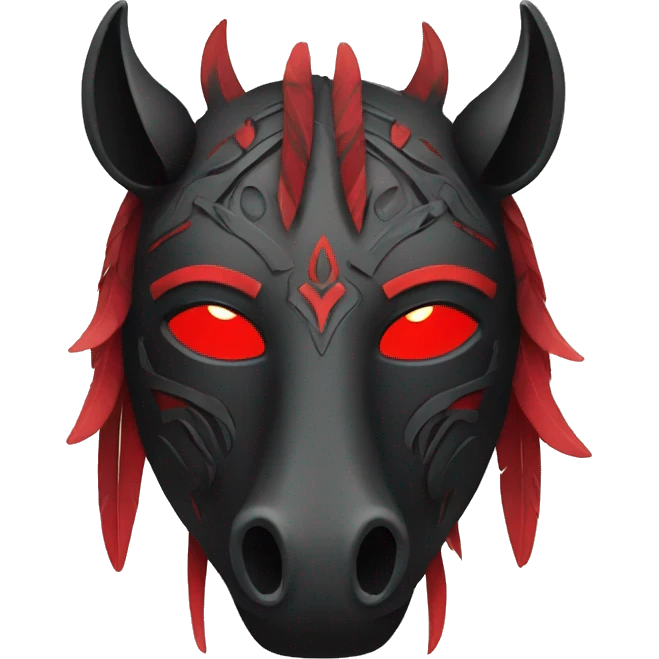 Black tribal mask of a horse with red eyes in front emoji